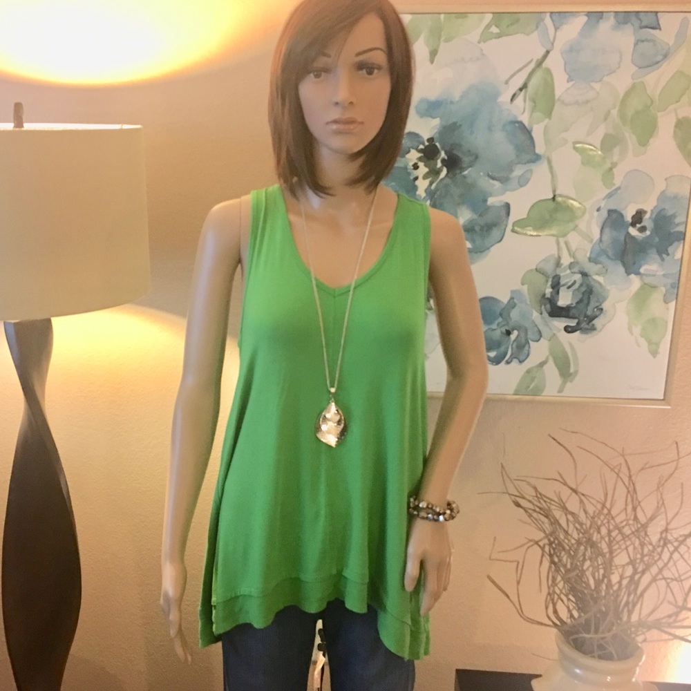 C&G Lime Green Vneck Racerback Hi Low Tank